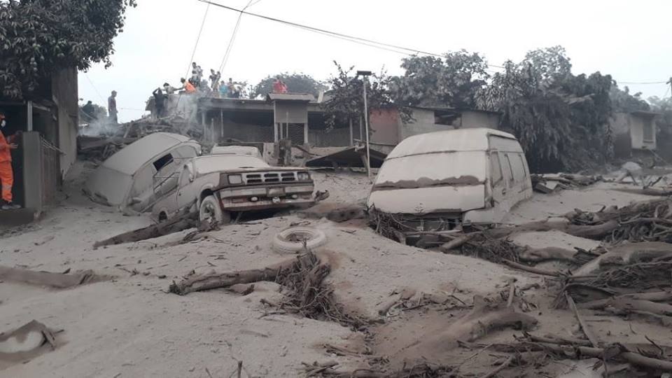 village covered in ash from Fuego's eruption